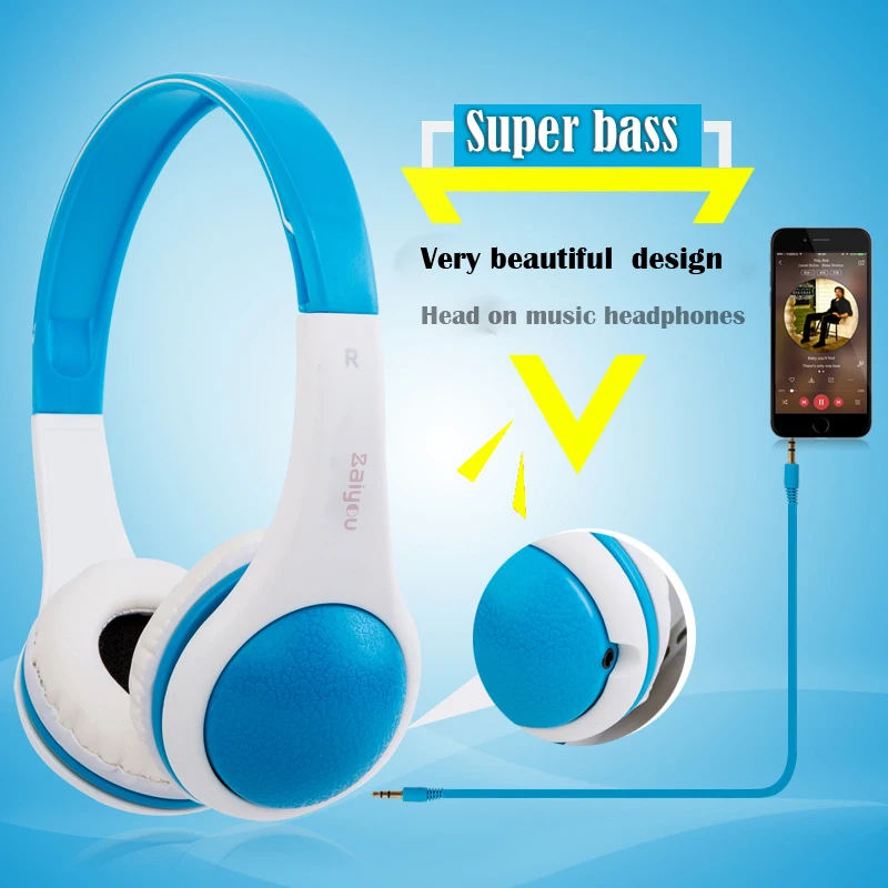 boy girl Beautiful Wired Headphones With Microphone Over Ear Headsets