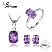 Jewelrypalace 4.2ct oval de piedras preciosas naturales amatista anillo pendientes collar colgante de la joyería 925 joyas de plata esterlina
