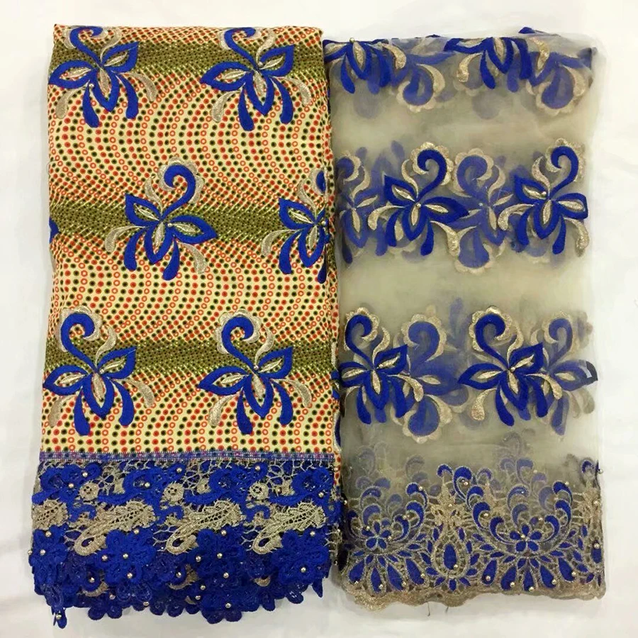 

Latest High Quality African Lace Fabric Nigerian Wax With stones Guipure Lace Fabric 6 yards+2 yards Net lace for women dress