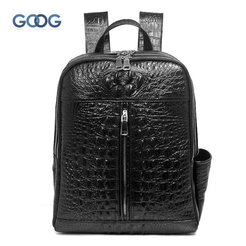 

First layer Leather Cowhide Backpack Korean Fashion Leather Crocodile Pattern Laptop Backpack Men Large Capacity Leisure Bag
