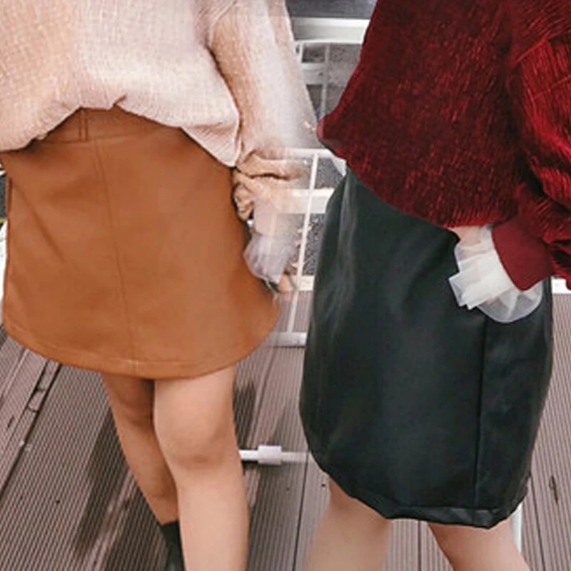 

2019 Girls PU Leather Skirt Children's Clothing For Baby Girls Kid Skirts Button Design Casual Toddler Girls Clothes Skirts