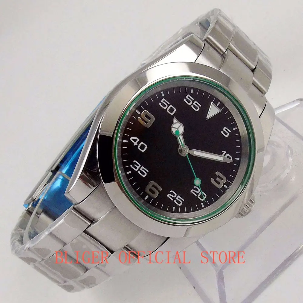 Модные BLIGER 40 мм сапфировое стекло черный циферблат светящаяся рука MIYOTA 8215 автоматические мужские часы