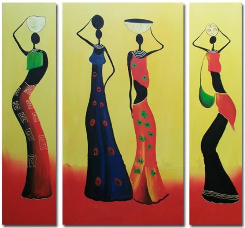 

Large Abstract African Women Paintings Handpainted Figure Oil Painting Modern Home Decor 3 Panel Pictures Colorful Canvas Arts