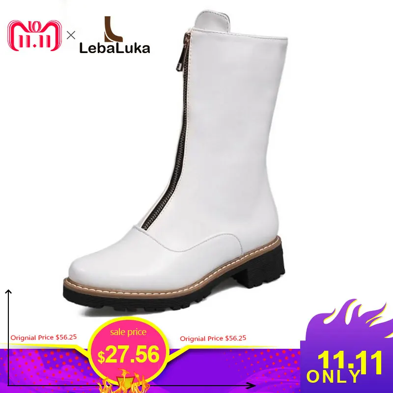

LebaLuka Size 33-43 Women Half Short Flats Boots Zipper Mid Calf Boots Warm Fur Shoes Winter Boots Short Botas Women Footwears