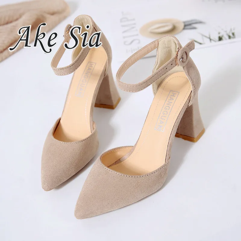2020 spring ne2020 new word pointed high heels thick with sandals female hollow suede mujer v90 | Обувь