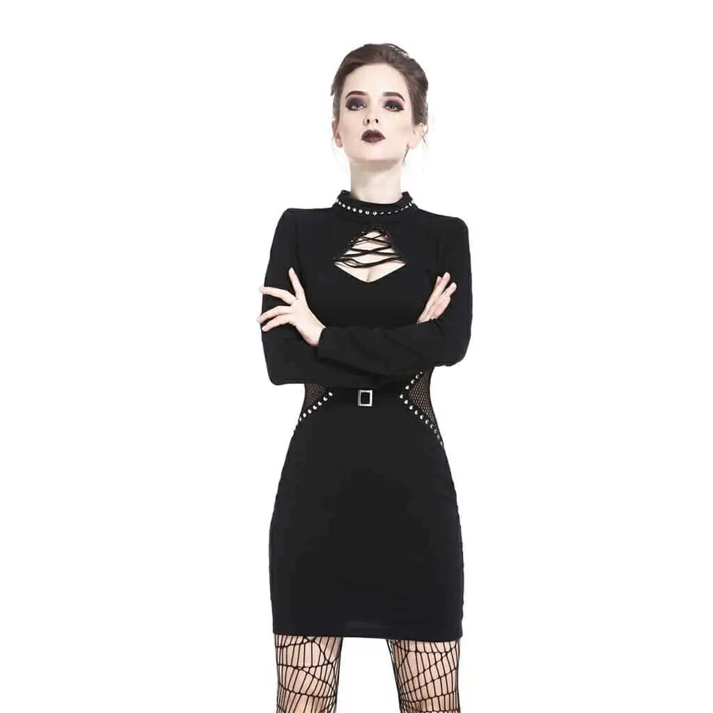 

Darkinlove Women's Gothic Black Hollow Out Sexy Mesh Inset Little Dress