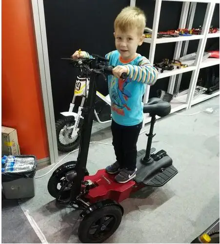 Perfect 2018 800W Three wheels Off Road Electric Scooter Folding All terrain Skateboard Foldable E-Scooter with seat Removebale battery 3