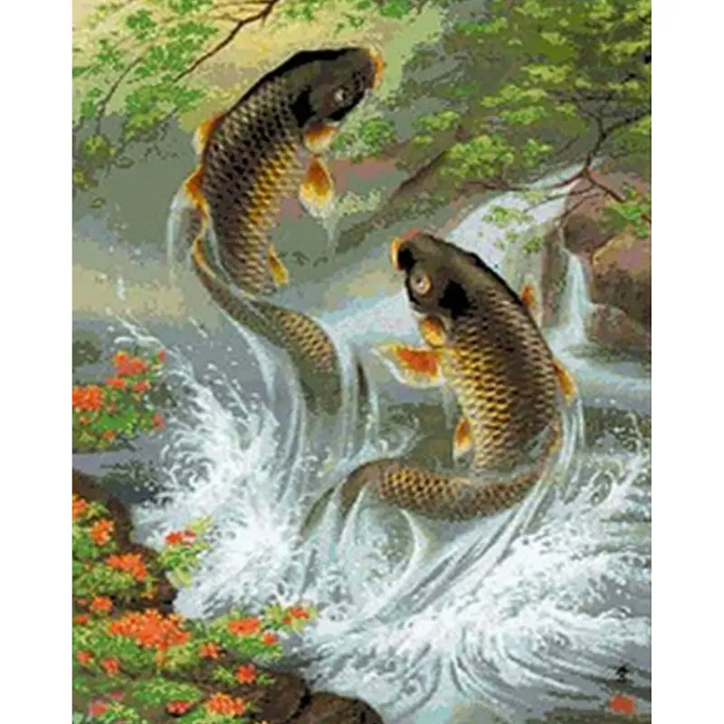 Needlework full diamond embroidery animal diy painting Fish jump square 3d drill mosaic icon paste crafts | Дом и сад
