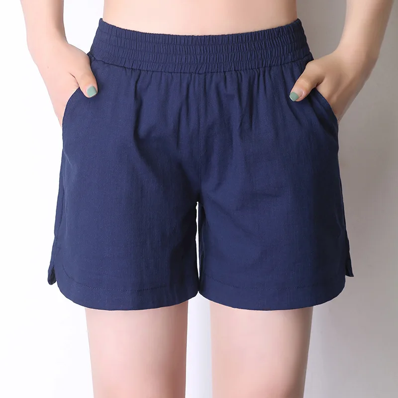 

2019 Women Summer High Waist Shorts Casual Loose Women Shorts Feminino Candy Color Linen Cotton Shorts For Women Plus Size