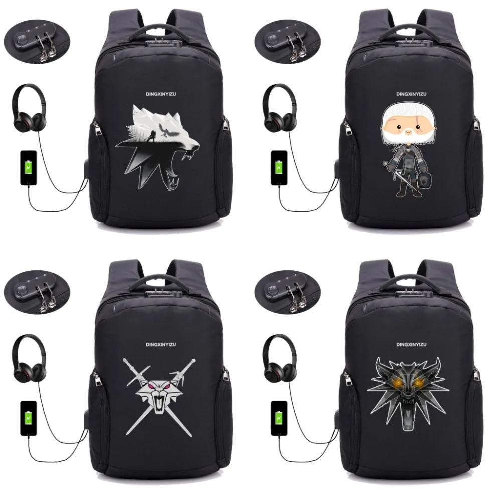 

Game The Witcher backpack Multifunction USB charging Backpacks Waterproof Anti thief Teenager bag men Travel backpack 18 style