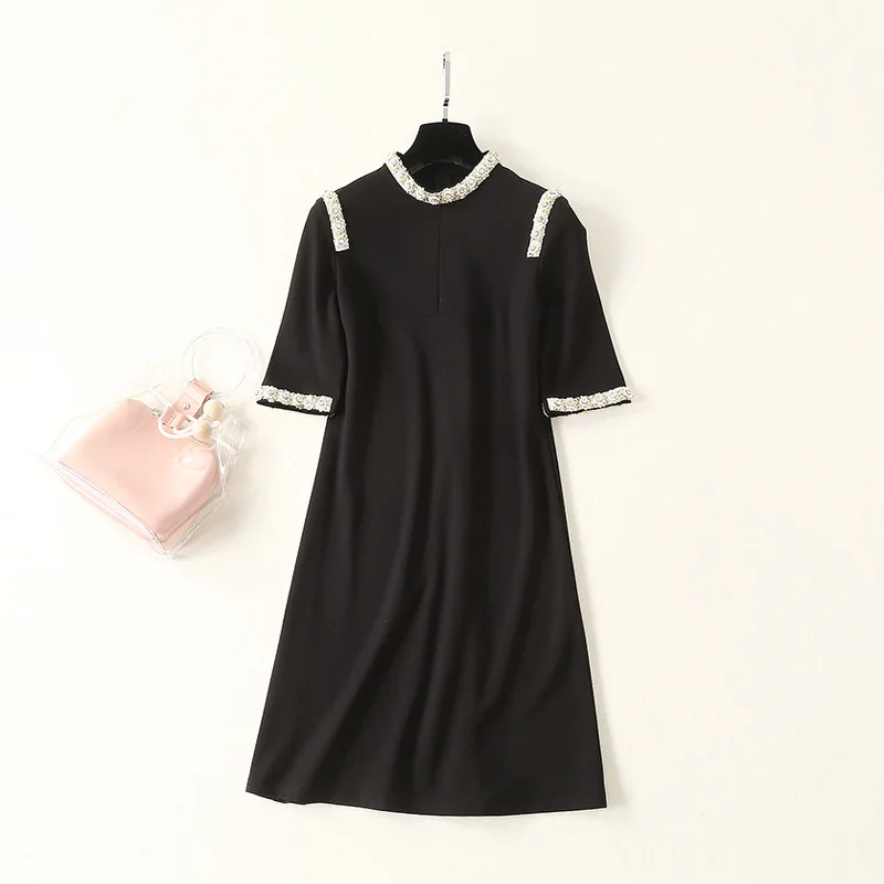 Летнее корейское женское черное платье с бусинами, Vestidos De Verano Mujeres, миди вечерние платья, Vestito Donna Estate D9005