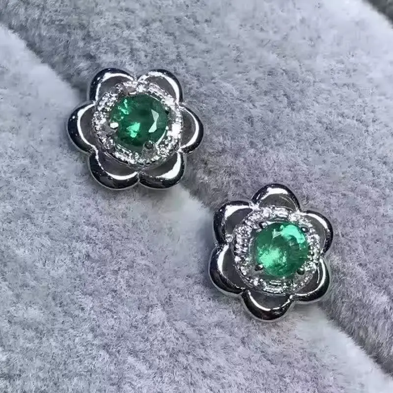 Fidelity natural 4mm Colombia emerald stud earrings s925 silver flowers fine jewelry for women Natural green gemstone | Украшения и