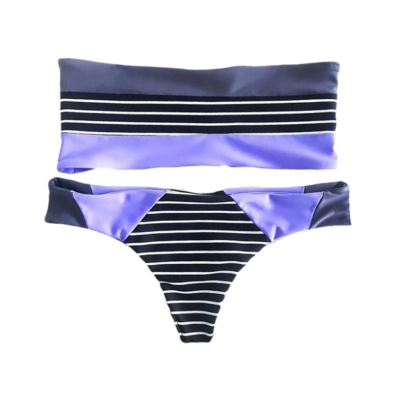 

Women Two-piece Bikini Bathing Suits Swim Striped Off Shoulder Beach Bikini Set Low Waisted Swimwear Swimsuit Female Separate