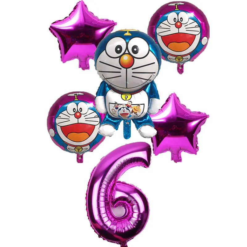 6 шт./компл. Doraemon 32 дюймов воздушные шары с номером музыкальная кошка Круглый гелиевый Свадебный шар Декор с днем рождения принадлежности для вечеринки воздушный шар - Цвет: 6 pcs-rose red