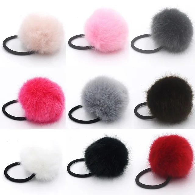 20pcs lady girl Faux Fur Fluffy Ball Pom Pom Scrunchies pompon Elastic Ponytail Holder hair rope hair ties accessories GR102 - Image 2