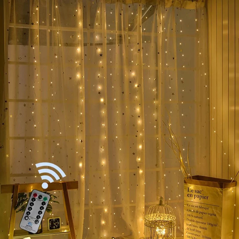 

Copper Wire USB 3M*3M 300 Led Curtain String Lights Remote Control Fairy Garland for Home Wedding Outdoor Christmas Decoration