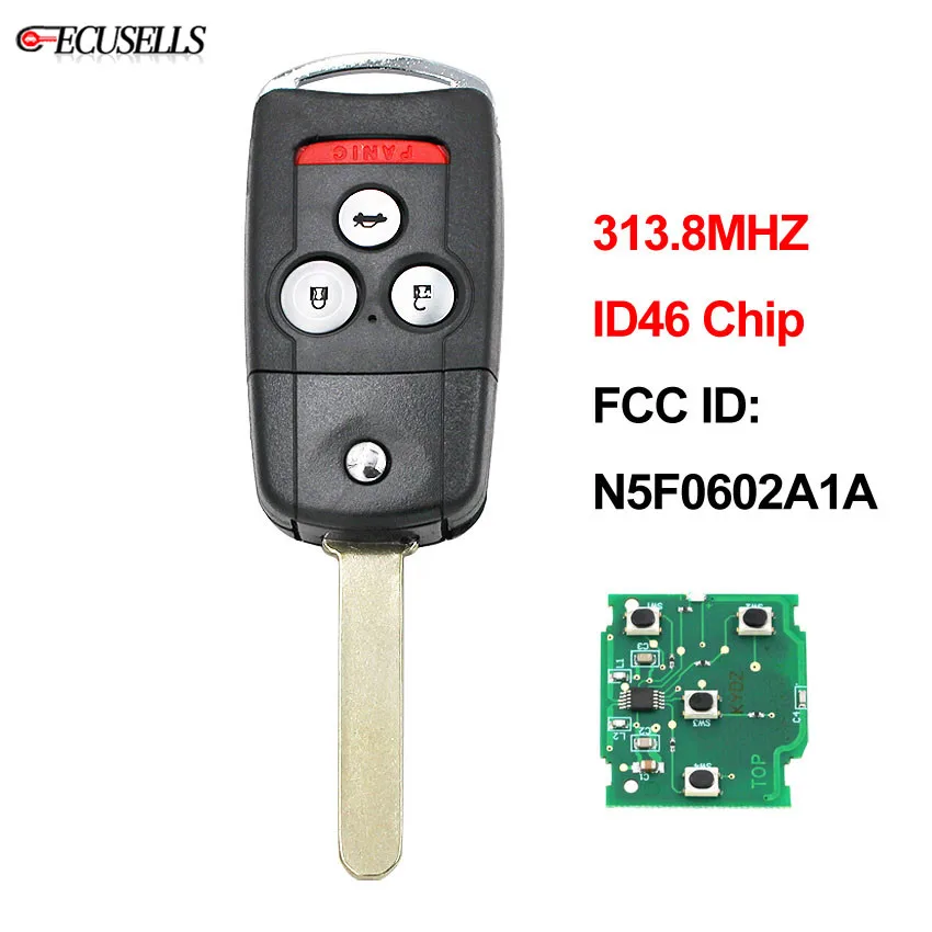 3+ 1/4 кнопки Smart Remote ключа автомобиля 313,8 Mhz ID46 чип FCC ID: N5F0602A1A для Acura RDX 2007-2012 MDX 2007-2013 с режиссерский лезвия