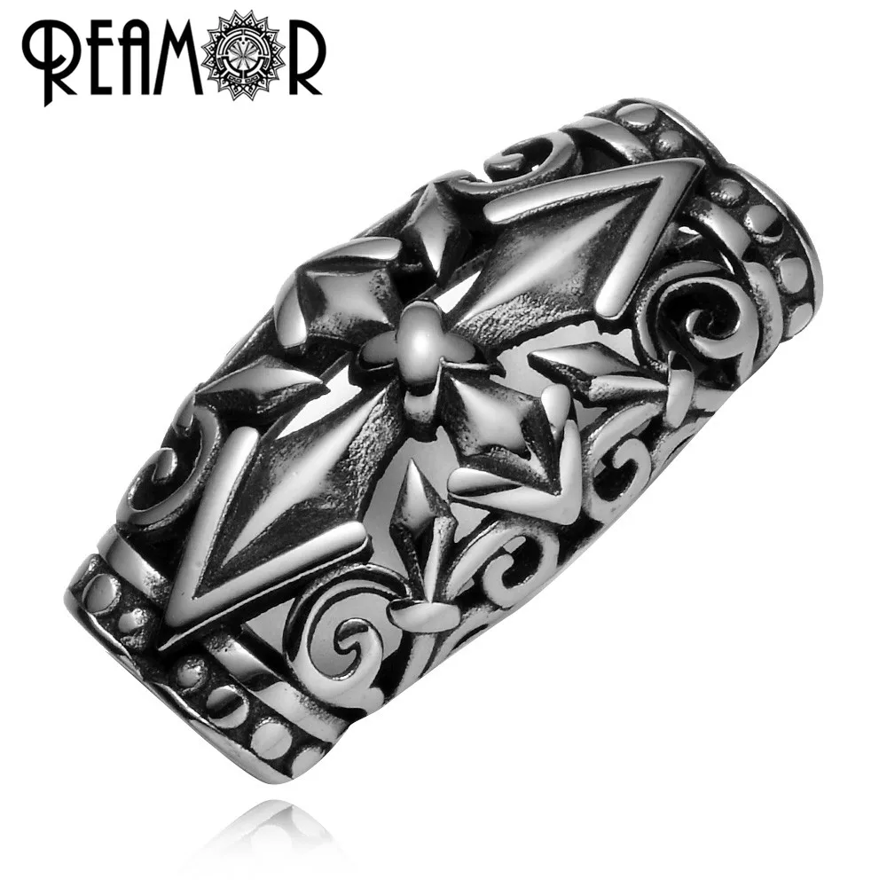 

REAMOR 316l Stainless Steel 5mm Double Hole Hollow Cross Iris Flower European Beads For Leather Bracelet DIY Jewelry Making Bead