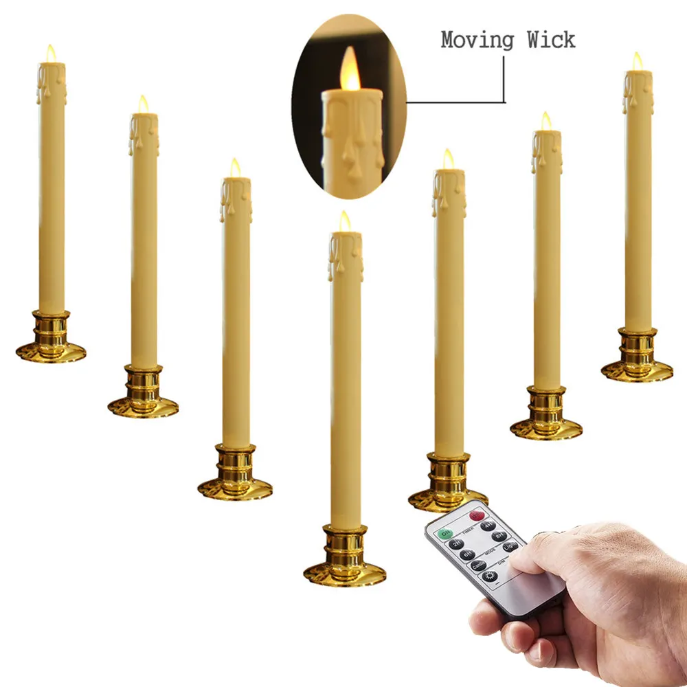 7pcs Unscented Real Wax Flameless Taper Candles Battery Operated Moving