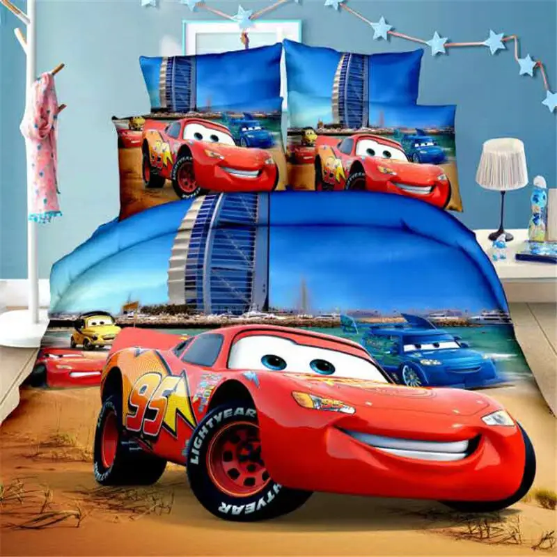 Комплект постельного белья для мальчиков Синий 3D набор McQueen с машинками детей