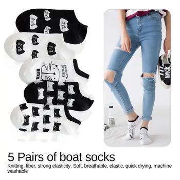 

Summer Breathable Casual Girl Lady Funny Fashion 5 Pairs/lot Women Socks Candy Color Small Animal Cartoon Pattern Boat Socks