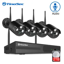 TinoSec 4CH Беспроводная система видеонаблюдения 1080 P WiFi NVR 2MP Открытый водонепроницаемый звук для камеры система безопасности комплект