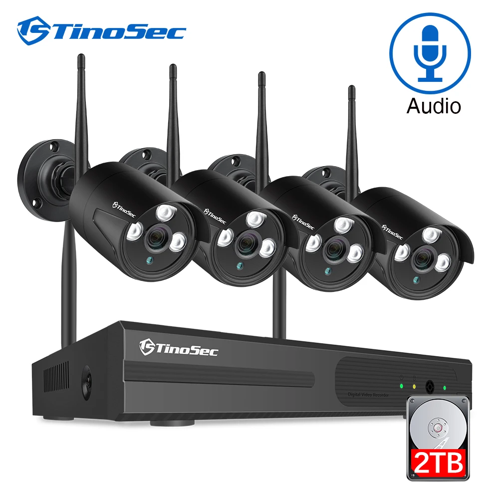 

TinoSec 4CH Wireless CCTV System 1080P WiFi NVR 2MP Outdoor Waterproof Audio IP Camera Security System Video Surveillance Kit