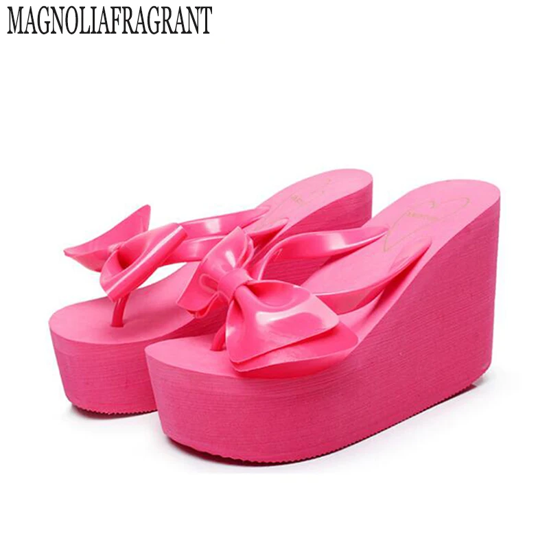

2017 fashion high quality women shoes high with sandals bow slippers summer beach platform flip flops sandalias mujer s245