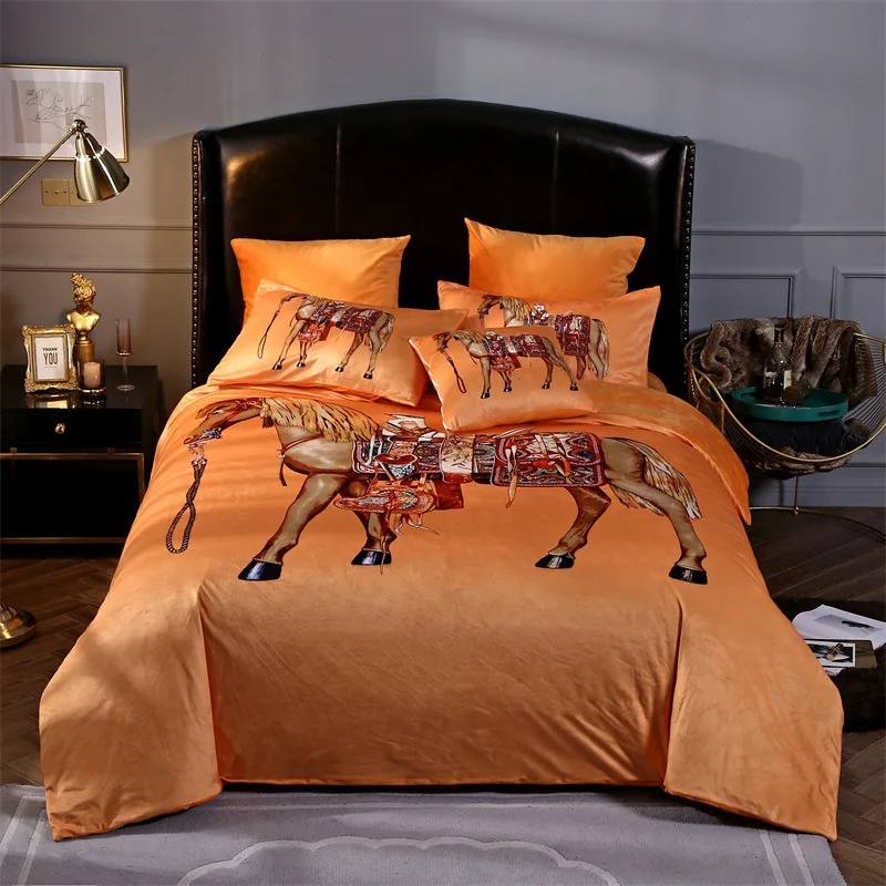 

5Pcs Fall Winter Soft Warm Bedding Set Crystal Velvet Fleece Fabric Duvet Cover Pillowcase Bed Sheet Digital Pattern Nordic