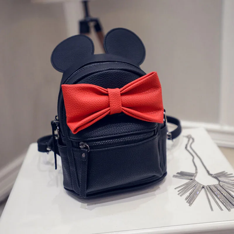 www.strongerinc.org : Buy 2016 small leather women black kawaii college backpack mickey ears cute bow ...