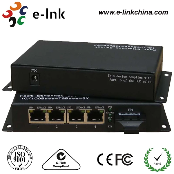 

4 port multi-mode 100M fast fiber media switch MM 1310NM 2KM