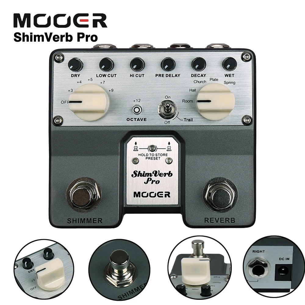 

Mooer 5 Reverberation Modes Effects High Performance Floating-point DSP Chip ShimVerb Pro Digital Reverb Guitar Effect Pedal