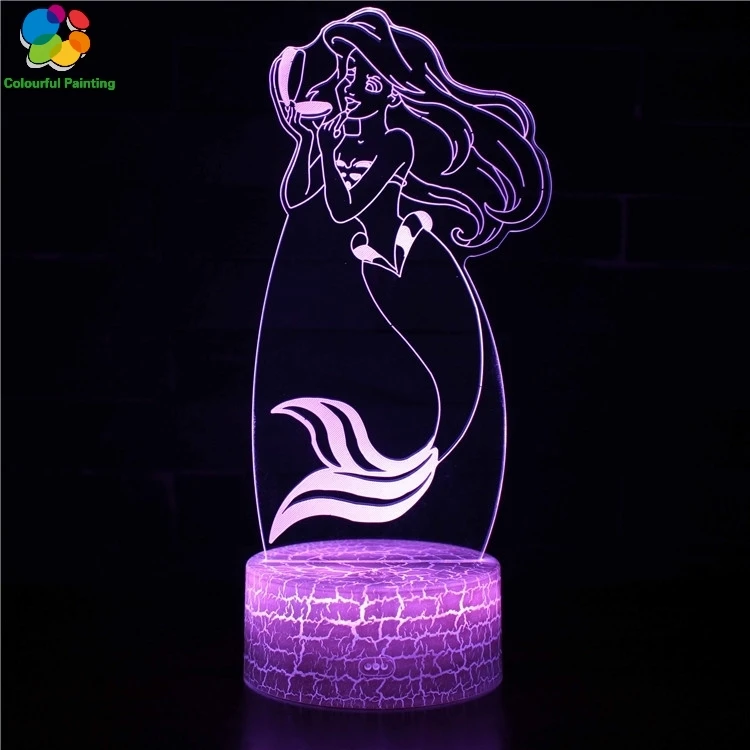 

Cartoon Bear Totoro Conan Mermaid 3D Light LED Crack Night Light 7 Colors Changing Mood 3AA Battery Powered USB Lamp Gift 4