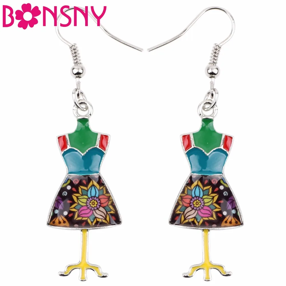 

Bonsny Fashion Big Long Enamel Alloy Clothes Stand Hanger Dangle Drop Earrings 2018 News Tools Fashion Jewelry For Girls Women
