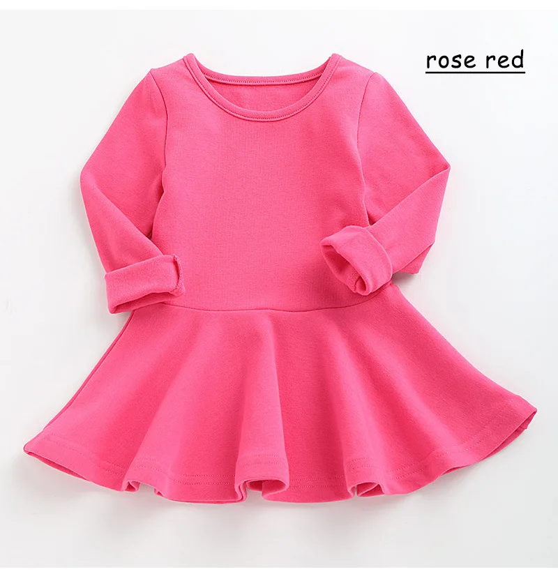 R& Z/ г.; платье принцессы для девочек; осенние детские платья для маленьких девочек; одежда с длинными рукавами и лепестками; однотонная детская одежда - Цвет: rose red