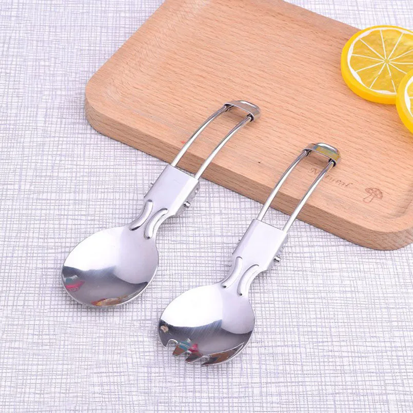 

Stainless Steel Foldable Fork Spoon Portable Outdoor Cutlery Polished Smooth Edge Salad Spoon Travel Picnic Fork Kitchen Gadgets