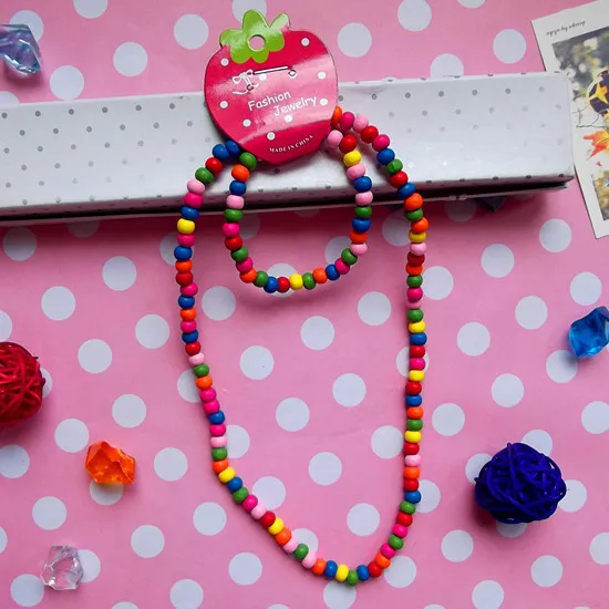 2set New Elastic Rope Children Wood Beads Necklace Cute Flower Combination Environmental Beautiful Gifts bracelet | Украшения и