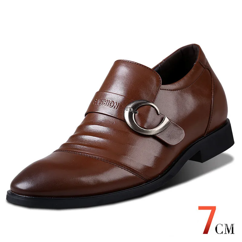 

Clearance Calf Leather Height Increasing Elevator Dress Shoes for Man Grown Taller 6CM Slip-On Buckle Business Shoes