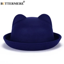 BUTTERMERE, синяя Панама для детей, кошачьи ушки, стильная повседневная японская Рыболовная Шапка, весенняя, зимняя, теплая, кавайная, Рыбацкая шапка для девочек