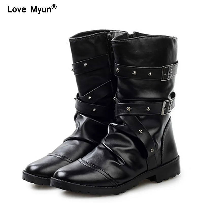 comprar Estilo New England Botas Branco Preto Do Punk Motocicleta Martin Botas Para Homens PU Couro Com Zíper Fivela Cinta Botas de Neve Quente yuj890