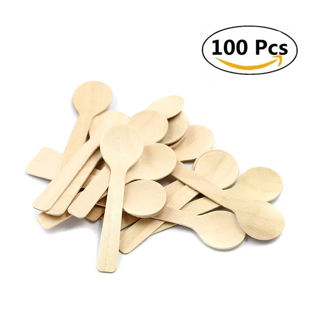 100Pcs Disposable Wooden Spoons Ice Cream Spoon Tea Spoon Disposable