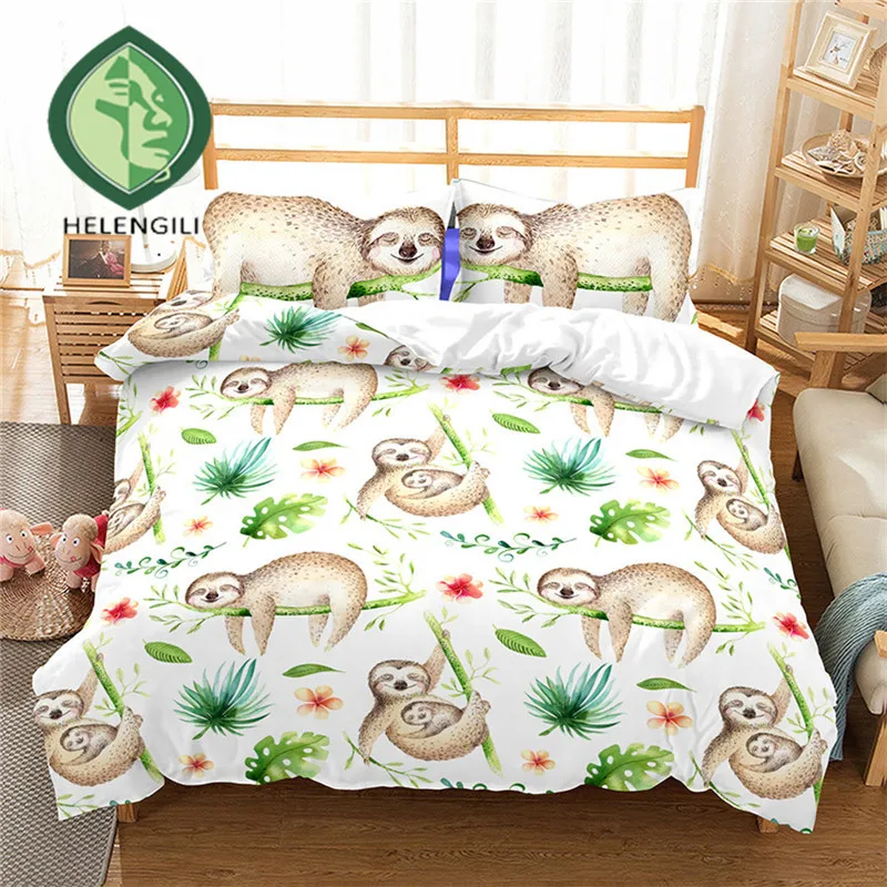 Helengili 3d Bedding Set Cartoon Sloth Print Duvet Cover Set