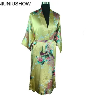 

Free Shipping Gold Chinese Women's Silk Rayon Robe Kimono Bath Gown Nightgown Size S M L XL XXL XXXL S0033
