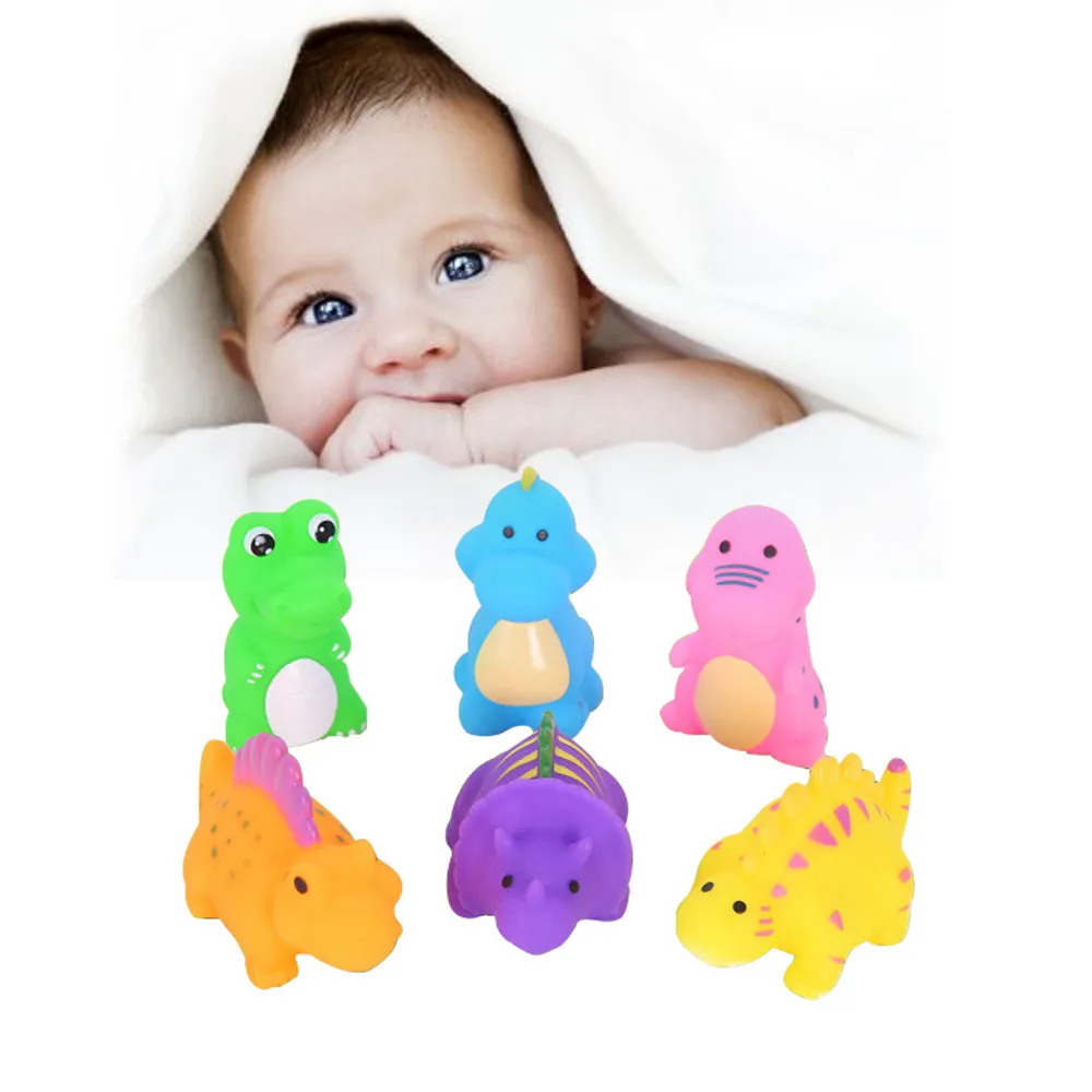 6Pcs Silicone Dinosaur Baby Bath Toys Cute Animal Water Bathing Shower