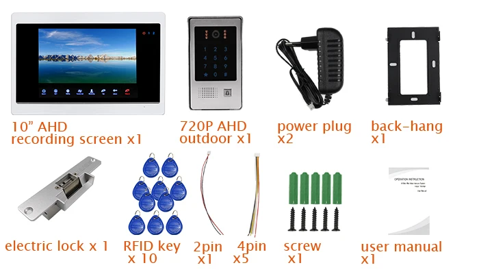 Бесплатная доставка 1.0MP 720 P AHD 10 "экран видео домофон записи монитор комплект RFID клавиатуры дверь камеры блокировка Удара