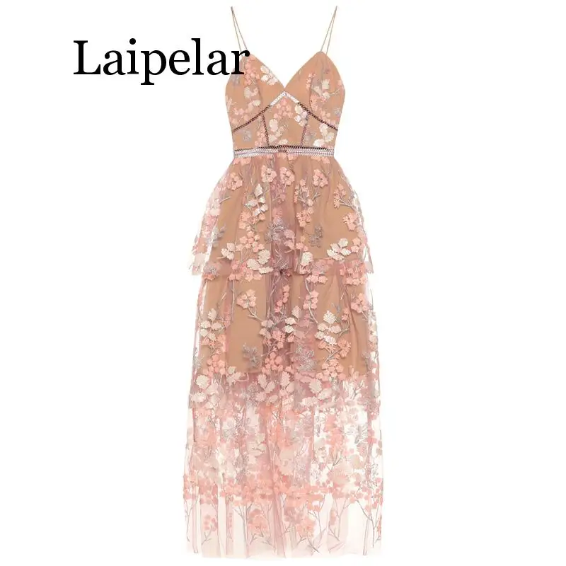 

Laipelar 2019 New Summer new women's sequins embroidered lace stitching sexy dress travel holiday seaside sling dress