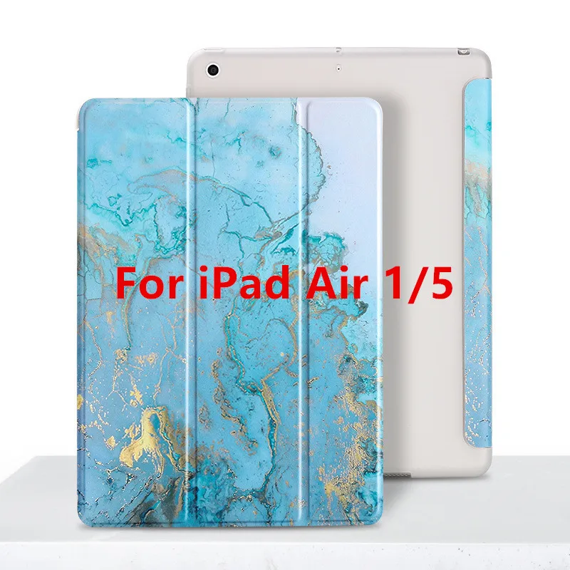 Мраморный чехол для iPad кожаный силиконовый чехол для iPad Air 2 1 Pro 10,5 Авто сон/Пробуждение Coque для Funda iPad 234 - Цвет: Blue Air 1