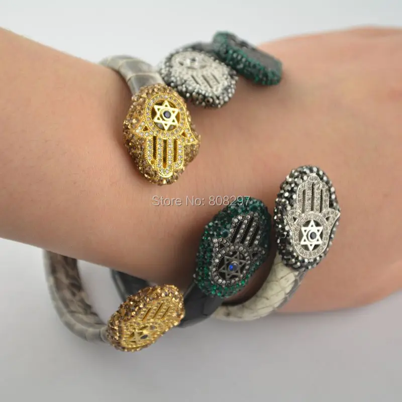 

New 5PCS Cubic zirconia hamsa hand leather bracelet bangles boho bracelet for statement women jewelry party gift