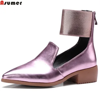 

ASUMER fashion pointed toe zipper square heel spring auutmn ladies shoes casual big size 33-44 women med heels shoes