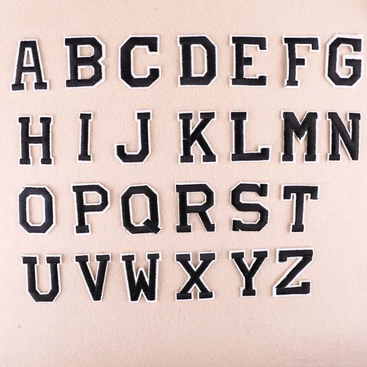 

Black Letter Patch 26 Alphabet Name Tags Badge Embroidered Iron on Appliques Clothing Hat Vest Hat English Decorations
